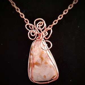 Brand New Handcrafted Copper and Agate Pendant on 24" Chain